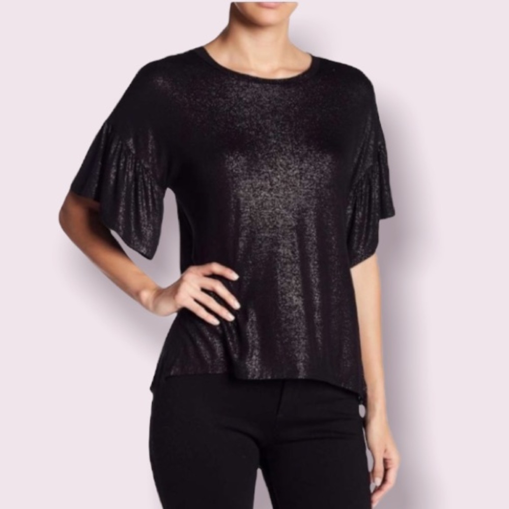 Love on a Hanger Black Sparkle Ruffle Sleeve Tee
